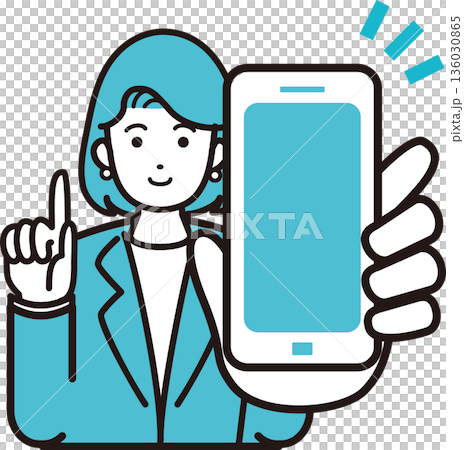 スマートフォンを操作するビジネス女性のイラスト モバイルアプリ、SNS、人物・IT素材 スマートフォンを操作するビジネス女性のイラスト モバイルアプリ、SNS、人物・IT素材 136030865
