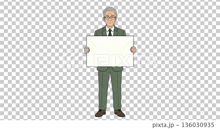 微笑的老人手持白板 136030935