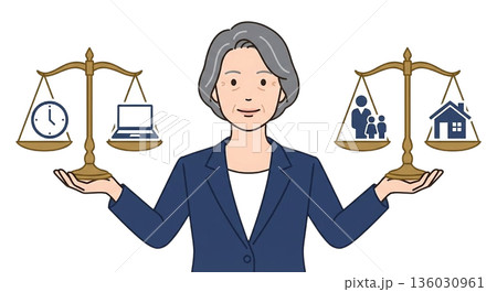 天秤を持つ(バランス・先輩女性) 天秤を持つ(バランス・先輩女性) 136030961