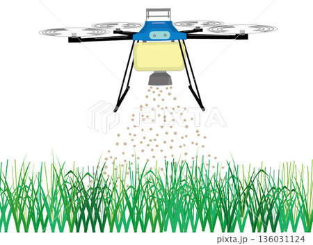 ドローンで肥料の散布作業をしているイラスト素材 ドローンで肥料の散布作業をしているイラスト素材 136031124