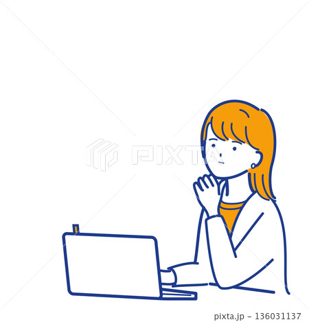 会議前にアイデアが思い浮かばない女性（色違い） 136031137