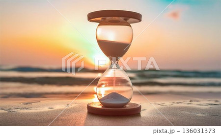 木製フレームの砂時計。時間の経過、期限、マインドフルネス、ビジネスの効率化を象徴するコンセプト素材 136031373