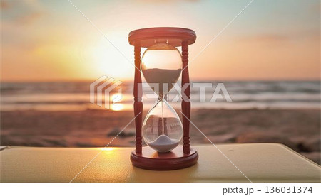 木製フレームの砂時計。時間の経過、期限、マインドフルネス、ビジネスの効率化を象徴するコンセプト素材 木製フレームの砂時計。時間の経過、期限、マインドフルネス、ビジネスの効率化を象徴するコンセプト素材 136031374