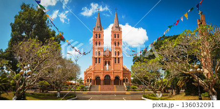 Catholic Church Buon Ho Vietnam On Sunny Day. Panorama 136032091