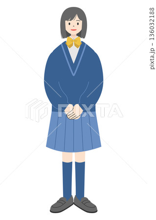 制服を着て立つボブヘアの女子高校生の全身イラスト 制服を着て立つボブヘアの女子高校生の全身イラスト 136032188