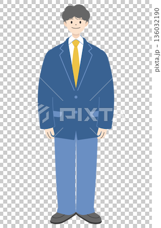 一位身穿制服、捲髮的高中男生全身像。 一位身穿制服、捲髮的高中男生全身像。 136032190