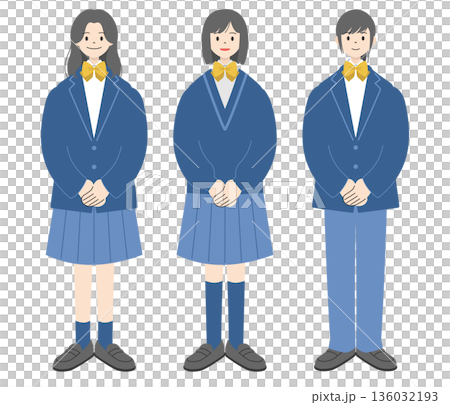 制服を着て立つ3人の女子高校生の全身イラスト｜セット 136032193