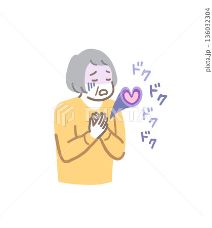 動悸で胸が苦しい高齢の女性のイラスト素材 動悸で胸が苦しい高齢の女性のイラスト素材 136032304