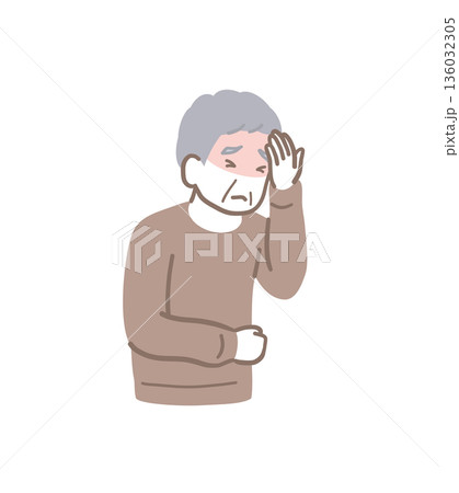 頭痛で頭を押さえる高齢男性のイラスト素材 頭痛で頭を押さえる高齢男性のイラスト素材 136032305