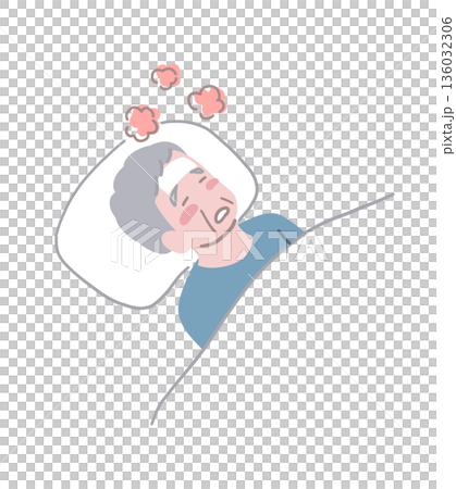 Illustration material of a senior man who is sick and in bed Illustration material of a senior man who is sick and in bed 136032306