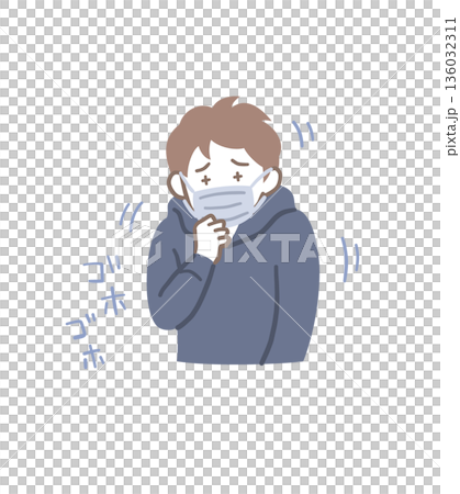 Illustration material of a man wearing a mask and coughing 136032311