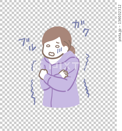 寒気で震える女性のイラスト素材 寒気で震える女性のイラスト素材 136032312