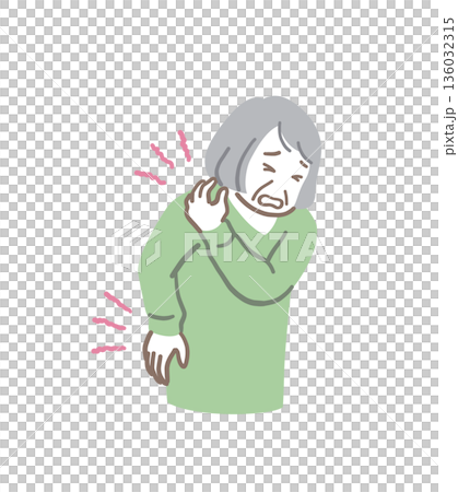 関節痛に悩まされるシニア女性のイラスト素材 136032315