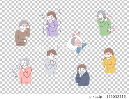 Illustration set of men and women suffering from poor health such as colds 136032316