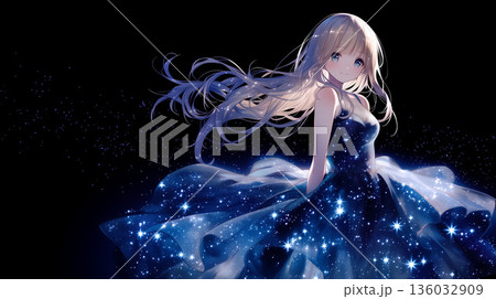 星空をまとう幻想的なドレスのアニメ風美少女 星空をまとう幻想的なドレスのアニメ風美少女 136032909