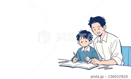 お父さんに勉強を教えてもらう男の子 お父さんに勉強を教えてもらう男の子 136032928
