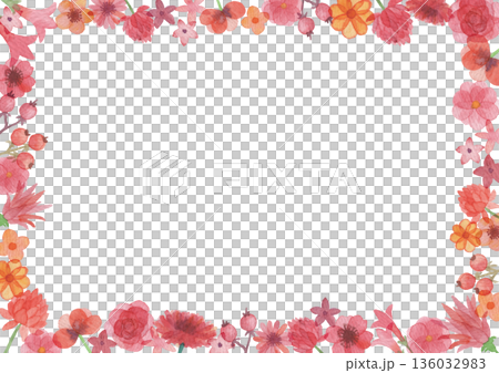 水彩風格紅色花框 136032983