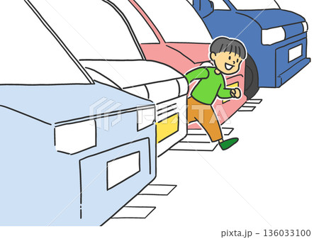 スーパーの駐車場で起こりうる子どもの飛び出しによる事故予防の注意喚起 136033100