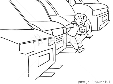 スーパーの駐車場で起こりうる子どもの飛び出しによる事故予防の注意喚起 136033101