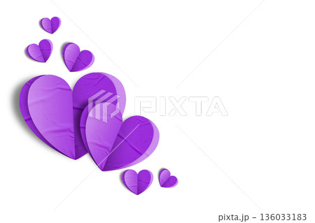 purple paper hearts crumpled isolated on transparent background. Valentine's day. purple paper hearts crumpled isolated on transparent background. Valentine's day. 136033183