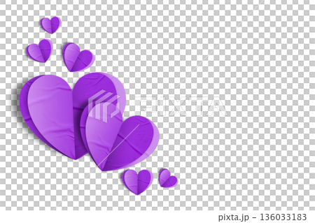 purple paper hearts crumpled isolated on transparent background. Valentine's day. purple paper hearts crumpled isolated on transparent background. Valentine's day. 136033183