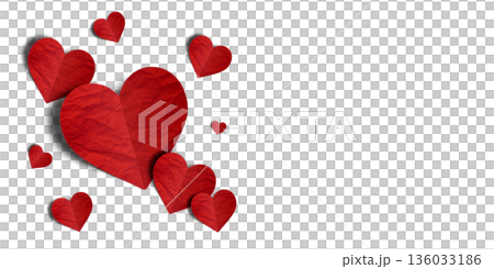 red paper hearts crumpled isolated on transparent background. Valentine's day. 136033186