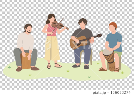A musical group playing instruments outdoors 136033274