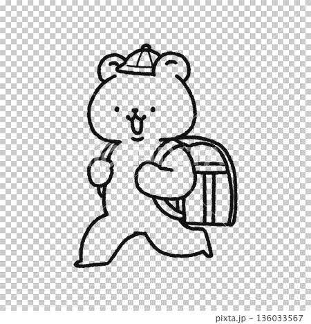 ランドセルを背負ったかわいいクマ　線画 136033567