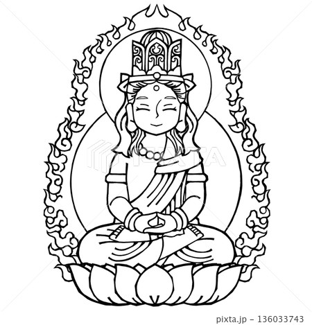 大日如来（B)（胎蔵界・笑・モノクロ 136033743