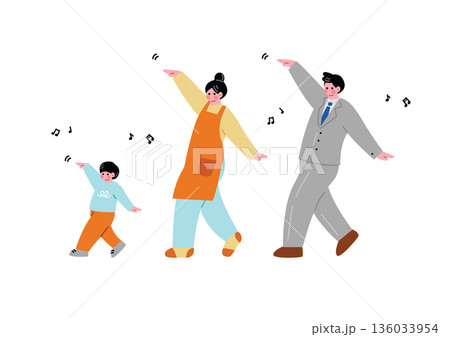 ノリノリで踊る家族のイラスト 136033954