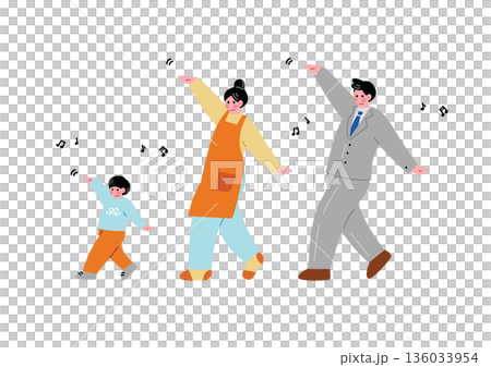 ノリノリで踊る家族のイラスト 136033954