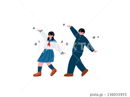 楽しそうに踊る学生の男女 楽しそうに踊る学生の男女 136033955