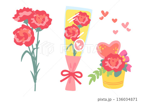 母の日の赤いカーネーションの贈り物セット 136034871