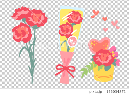 母の日の赤いカーネーションの贈り物セット 136034871