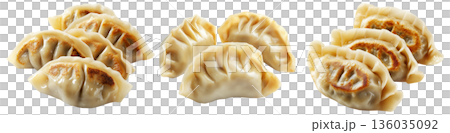 Pan-fried or steamed dumplings Jiaoz with golden crispy bottoms, isolated on white background, concept of Asian cuisine 136035092