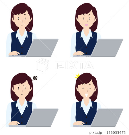 ノートPCと女性事務員① 136035473