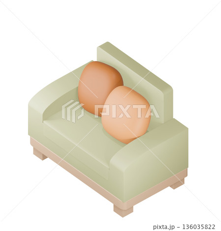 斜めから見たクッション付きのソファ 136035822