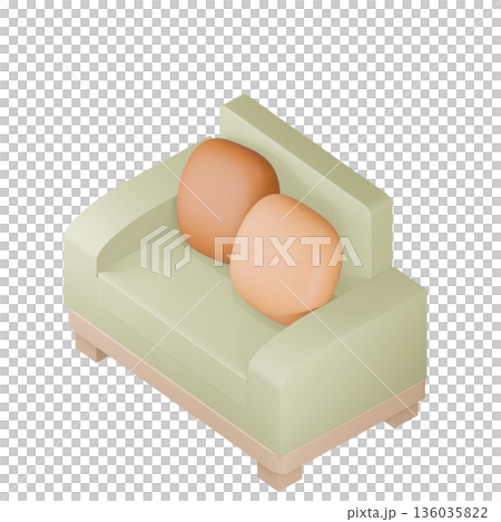 斜めから見たクッション付きのソファ 136035822