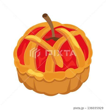 リンゴが丸ごと入ったアップルパイのイラスト リンゴが丸ごと入ったアップルパイのイラスト 136035929