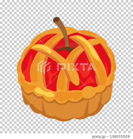 リンゴが丸ごと入ったアップルパイのイラスト リンゴが丸ごと入ったアップルパイのイラスト 136035929