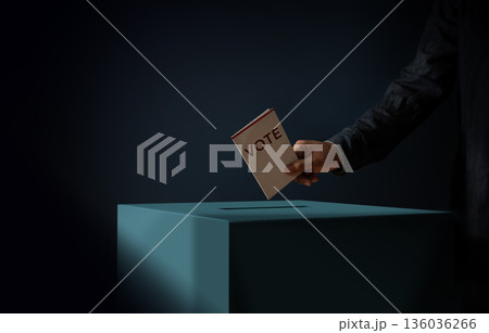 lection Concept. Person Dropping a Ballot Card into the Vote Box 136036266