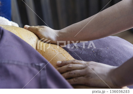 Massage Thai Spa arm hands massaging. Close up woman arm side therapy relax treatment in spa salon. Women body tight muscle relief arm pain massage. Woman happy relax lying spa bed oil body therapist Massage Thai Spa arm hands massaging. Close up woman arm side therapy relax treatment in spa salon. Women body tight muscle relief arm pain massage. Woman happy relax lying spa bed oil body therapist 136036283