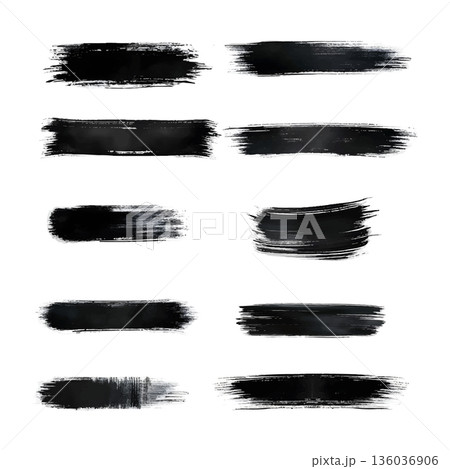 Various black paint strokes created on a white background for artistic design and creative projects 136036906