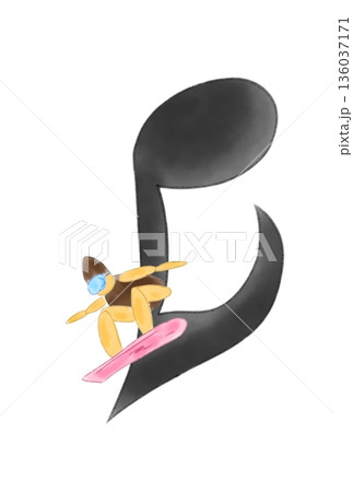 スノーボーダーの付いた音符 136037171