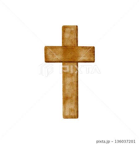 Watercolor wooden cross isolated on white background, painted in warm natural tones, Christian symbol of faith and resurrection for Easter design, church prints, worship posters, and religious Watercolor wooden cross isolated on white background, painted in warm natural tones, Christian symbol of faith and resurrection for Easter design, church prints, worship posters, and religious 136037201