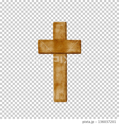 Watercolor wooden cross isolated on white background, painted in warm natural tones, Christian symbol of faith and resurrection for Easter design, church prints, worship posters, and religious Watercolor wooden cross isolated on white background, painted in warm natural tones, Christian symbol of faith and resurrection for Easter design, church prints, worship posters, and religious 136037201