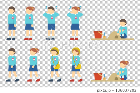 Flat illustration: Boys and girls wearing smocks set 136037202