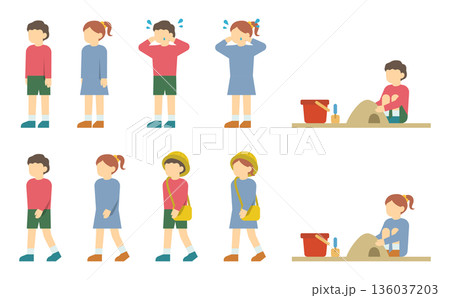 フラットイラスト：小さい男の子と女の子セット 136037203