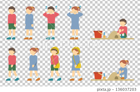 フラットイラスト：小さい男の子と女の子セット 136037203