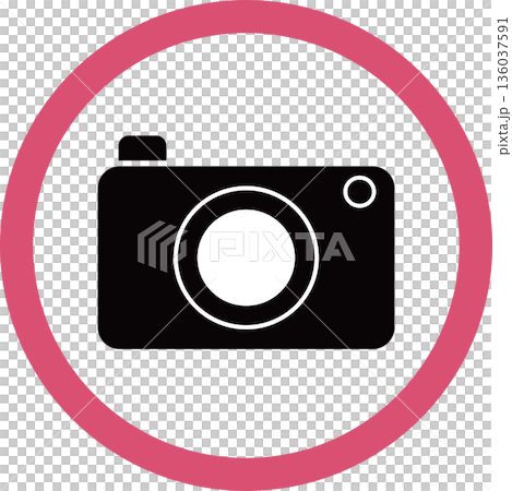 Black camera and red circle Photography permitted Camera OK Vector illustration 136037591